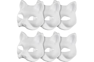Enjoyaa Cat Mask,6 Pcs DIY White Fox Cat Face Blank Hand Painted Mask DIY Hand Painted Personality Masquerade Masks for Kids Adults DIY Painted Masks,Cosplay Party,Halloween Party