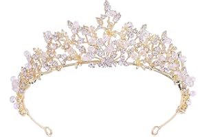 Moonight Wedding Crown for Bride Rhinestone Princess Tiara for Women Prom Queen Crown Pageant-Bridal Wedding Crown Handmade Hair Accessories Rose Gold Crown (Golden Crown Earring Necklace 3pcs)