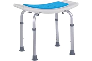 HOMCOM Siège de Douche réglable en Hauteur Tabouret de Douche Ergonomique Pieds antidérapants Charge Max. 135 Kg alu HDPE Blanc Bleu
