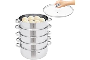 CHYNALYS 26/28/30 5-Schicht-Edelstahl-Dampfgarer, 4-Stufen-Dampfgarer und Dampftopf-Set, Mehrzweck-Kochgeschirr Abnehmbarer Dampftopf mit Glasdeckel, großes Fassungsvermögen, Dampfgarer für Küche, Hotel (28cm)
