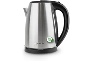 MU LIN MULIN Bollitore Elettrico in Acciaio Inox, 2L, 1500W Ebollizione Rapida, Base Girevole a 360° Spegnimento Automatico, Senza BPA Indicatore Acqua, Ideale per Tè e Caffè