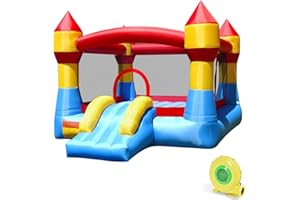‎COSTWAY COSTWAY Hüpfburg mit Gebläse, Rutsche und großem Sprungbereich, Kinder Springburg für Indoor & Outdoor, inkl. Tragetasche, Reparaturset, 370 x 280 x 230 cm