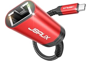 JSAUX USB C Ethernet Adapter, Thunderbolt USB Typ C auf RJ45 Gigabit LAN Netzwerkadapter 1Gbps Kompatibel mit MacBook Pro/Air, iPad Pro/Air, Dell XPS 13, Galaxy S23 Ultra, ChromeBook,Surface Book- Rot