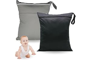 BEAMELY 2Pcs Wet Bag, Cloth Nappy Wet Bags Reusable Wet Dry Bags Waterproof Diaper Bag Washable Zipper Bag Storage Bag for Baby Items Diapers Wet Clothes Daycare Travel Swimming Beach Pool