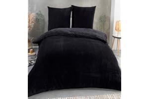 Kuscheli® Winter Wende Plüsch Bettwäsche 135 x 200 od. 155 x 220 mit 80x80 Kissenbezug Cashmere-Touch Coral Fleece Deckenbezug, Farbe:Schwarz, Größe:155x220 + 80x80