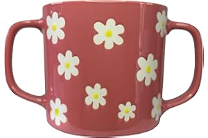 Boscul Two Handled Dignity Mug 400ml, Dual Handles, Weaker Grip, Elderly, Living Mobility Aid, Dignity. Flower Design Easy to Hold Coffee Tea Cup for Arthritis, Dementia and Parkinsons (Pink)