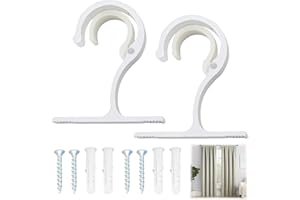 SANGCCA 2PCS Staffe per Bastone Tende da Parete e Soffitto in Lega di Alluminio, Doppio Supporto Regolabile per Bastoni di Diametro 25-28mm, Incluso Kit di Montaggio con Viti, Design Elegante - Bianco