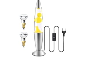 Klarlight Lámpara de Lava 34cm con Magma 25W - Interruptor de Cable y Bombilla Retro Incluidos (Amarillo)