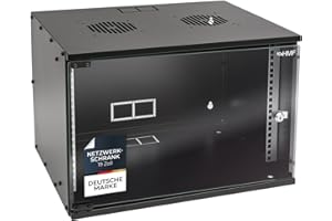 ‎HMF HMF 65707-02 Netzwerkschrank, Serverschrank 19 Zoll | 7 HE | 400 mm Tiefe | Glastür | Schwarz