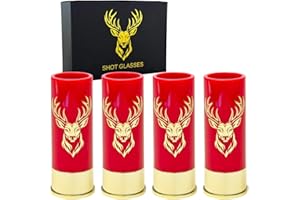 Durawe Company Vasos de chupito con cabeza de ciervo para hombres y mujeres, fiesta de boda, día del padre, regalos para cazadores de 12 GA de caza de ciervos, pequeños vasos de chupito con caja de