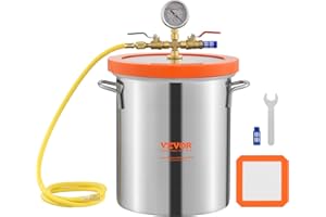 VEVOR Cámara de Vacío 5 Gal 19 L Bomba de Vacío Tapa de Vidrio Templado Cámara de Desgasificación de Acero Inoxidable 304 Contenedor de Vacío para Estabilización de Madera Resina de Silicona