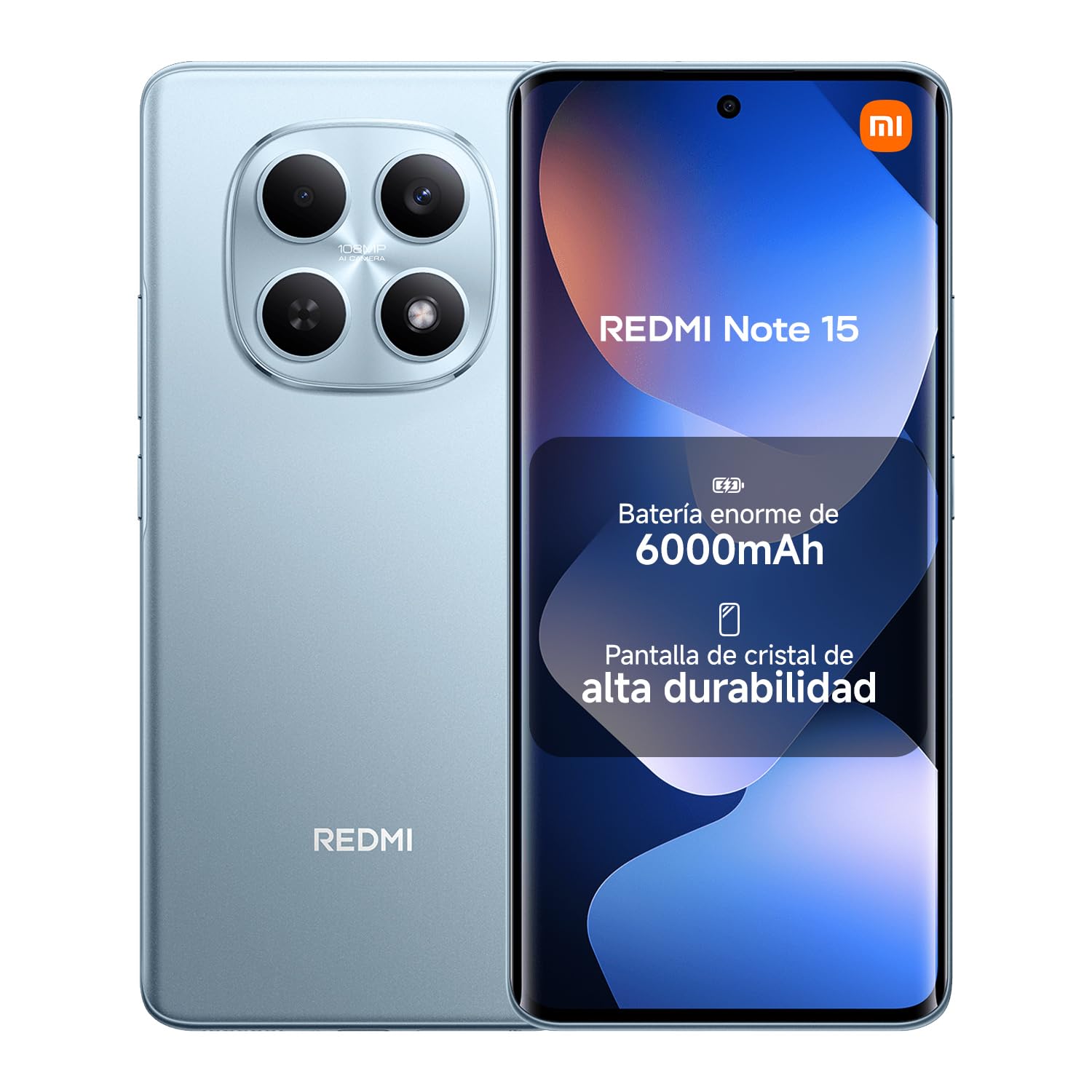 XIAOMI REDMI Note 15 Smartphone de 8+256GB Azul Glaciar batería de 6000 mAh | Pantalla AMOLED FHD+ de 6,77", MediaTek Helio G100-Ultra, cámara de 108MP, Resistencia al agua y al polvo IP64