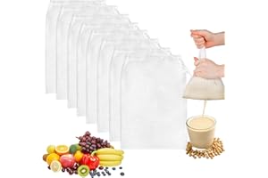 EOPUOZS 8Pcs Sacchetti per Latte di Noci, Sacchetto Filtro in Tessuto di Nylon con Coulisse Riutilizzabili e Lavabili, Setaccio per Latte di Mandorle, Succhi, Produzione di Formaggio, Caffè(20×30cm)