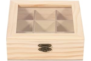 Hagsnec Wooden Tea Bag Jewelry Organizer Chest Storage Box 9 Compartments Tea Box Organizer Wood Sugar Packet Container