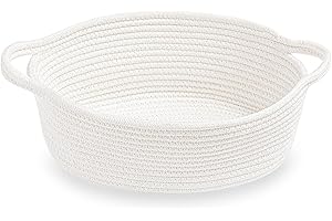 Calkkrer Weiß Cesta Intrecciata in Corda di Cotone con Manico, Cesto Regalo Vuoto, Pratico Cesto Contenitore per Giocattoli per Bambini, Organizzatore Decorativo per Camerette