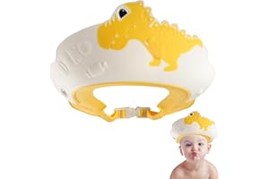 UBRAVE Baby Shower Cap Shield, Shower Cap for Kids, Visor Hat for Eye and Ear Protection for 0-9 Years Old Children, Adjustable Baby Bath Visor Shower Cap for Kids Head Size 38-60cm, Dinosaur Shape - Yellow
