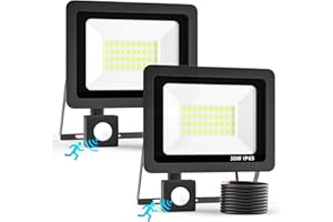 Realky 30W Security Lights Outdoor Motion Sensor, 3000LM PIR Sensor Security Lights LED Floodlight Outdoor 6500K IP66 Waterproof Motion Sensor Spotlight for Backyard Garden Garage（2 Pack）