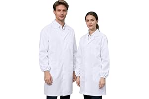 JXCTNNU Blouse Laboratoire Blanche Scolaire de Chimie Blouse pour Homme Femme Louse Chimie Lycee Longues Blouse avec Poche et Bouton