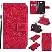 Produktbild Lonchee LG K4 (4,5 Zoll) Leder Wallet Tasche Brieftasche Schutzhülle , Sonnenblumen geprägten Muster Design Hochwertige PU Leder Folio Tasche Case Hülle im Bookstyle mit Standfunktion Kredit Kartenfächer (Rote)