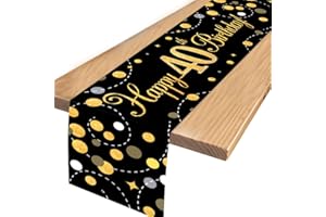 Senken 40 Tischläufer Geburtstag-Deko 40 Geburtstag Mann,40 Geburtstag Männer Frauen Deko, Happy Birthday Deko,Geburtstagsdeko,für Männer Frauen Geburtstag Party Dekoration 180 x 35cm(Schwarz Gold)