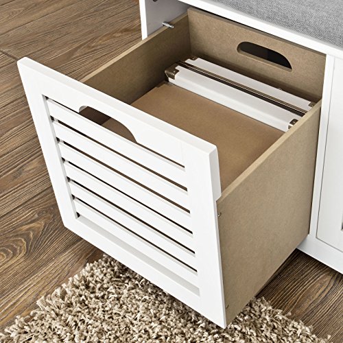 SoBuy® moderne Schuhtruhe,Sitzkommode mit 3 Körben,Sitzbank, Schuhschrank mit Sitzkissen,Spieltruhe, FSR23-W - 6
