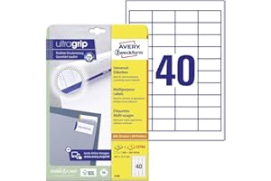 ‎AVERY ZWECKFORM AVERY Zweckform 4780 Universal Etiketten (1.000 plus 200 Klebeetiketten extra, 48,5x25,4mm auf A4, Papier matt, individuell bedruckbar, selbstklebende Aufkleber mit ultragrip) 30 Blatt, weiß
