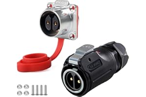 CNLINKO LP-24 2 Pin Conector Impermeable, Enchufe rápido Conectores rápidos de aviación con Carcasa de plástico PBT，Toma con Brida M24 (2 Pin)