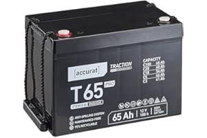 ‎ACCURAT Accurat Traction T65 Pro AGM Bleiakku - 12V, 65Ah, +30% Startleistung, wartungsfrei, zyklenfest -VRLA Batterie, Bootsbatterie, USV Batterie,Versorgungsbatterie, Solarbatterie,Blei Batterie für Camping