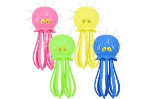 AMERTEER 4 Pcs Octopus Bath Toy Water Balls, Party Favor Squeeze and Splash Sensory Decompression Toys, Easter and Christmas Goodie Bag Fillers for Baby Toddler Kids, Water-Filled Stress Balls