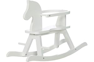 roba Cavallo a Dondolo per Bambini - Anello di Protezione Rimovibile - dai 12 Mesi / 1 Anno - Ideale come Regalo - Legno Massiccio - Bianco