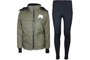 MS-Trachten Kinder Reitset Reitjacke Mia Oliv Grün gesteppt Fleecefutter mit Silikon-Vollbesatz Reitleggings Schwarz