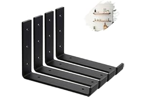 MLOQI 4 Pack Scaffold Board Shelf Brackets with Lips, 5mm Thick Heavy Duty L Wall Brackets for Shelves, Black Industrial Shelves Support (9"x6"/22.5cm x 15cm)