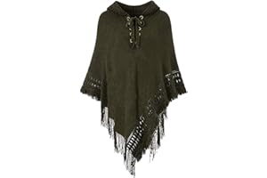 Rayson Płaszcz ponczo damski zimowy z kapturem boho ciepła elegancka peleryna szal z frędzlami Pocho okrycie na ramiona damskie regulowany dekolt