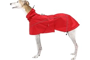 MOREZI Impermeabile Greyhound, antipioggia/impermeabile, finiture riflettenti, con coulisse regolabile e cintura in vita, adatto a levrieri e cani di taglia medio-grande-Rosso-S