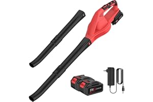 YIIJODE Soplador de hojas inalámbrico de 21 V, soplador de batería con motor sin escobillas, batería de 2 × 3,0 Ah y cargador, velocidad de soplado hasta 288 km/h, 2 modos de velocidad para patio, césped