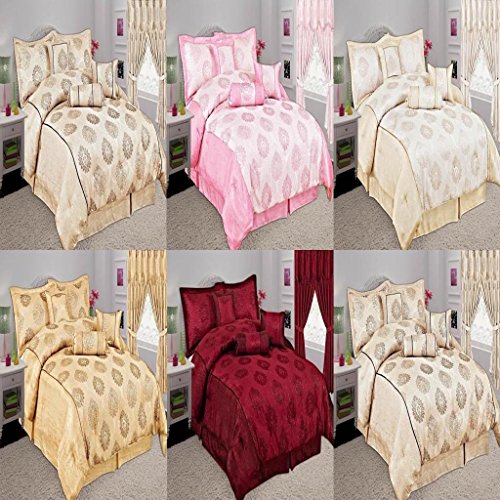 Malta Burgundy Super King-Size Quilted 7 Pieces Bedspread Modern Jacquard Luxury Comforter Complete Bedding Set Includes Comforter, Base Valance Sheet, Sham Pillow Cases, Cushions & Neck Roll by Quality Linen and Towels