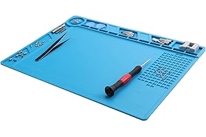 Moendergo Silikonowa magnetyczna mata lutownicza, odporna na wysoką temperaturę mata naprawcza 500°C, elektronika lutowana, antystatyczna mata do lutowania pistoletów lutowniczych, spawania gorących pistoletów (350 mm x 250 mm)