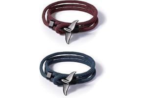 FINEASY 2Pcs Bracelets for Men & Women, Nylon Friendship Bracelet Mens, Adjustable, Handmade, Whales Tail Paracord Bracelets, Spiritual Gifts for Women and Men, Black Blue