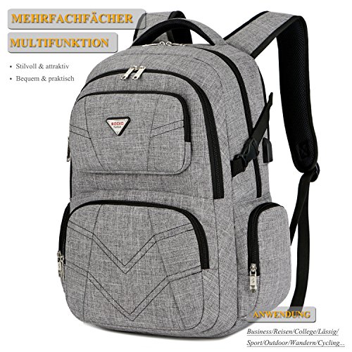 Laptop Rucksack mit USB Anschluss  SOCKO 17 3 Zoll Wasserdicht Rucksack Schulrucksack Business Backpack Reisen Campus Rucksack Outdoor Daypack f  r Sp