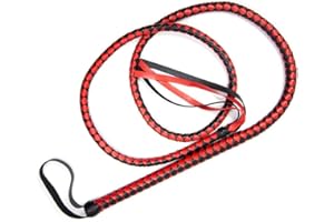 ERINGOGO Stil Leder Bullenpeitsche 6 Flechten Reitpeitsche Rindslederpeitsche Handwerkskostümpeitsche für Reiter Trainer Anfänger (Rot Und Schwarz)