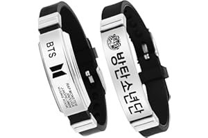 WKXINXUAN Pulsera BTS, 2 pulseras BTS para niños, pulsera BTS ajustable, pulsera joyería silicona acero inoxidable, SYLALE BTS Fan Merchandise BTS Merch Gifts