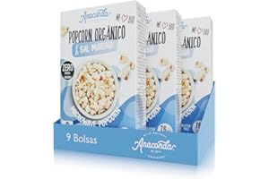 ANACONDA WILD NATURAL SNACKING Anaconda Foods - Pack de 3 Cajas de Palomitas de Maíz Orgánico Bio para Microondas con Sabor de Sal Marina - ZERO GRASAS - Plant Based 3 Cajas con 3 Sobres de 75g c/u - Total Pack: 675g