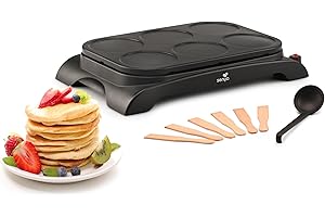 SENYA Crêpière électrique - Machine à crêpes 1000W - Plaque Antiadhésive Ø11,5 cm, Cuisson Rapide, crêpes, pancakes, 6 Spatules Bois + Louche, Mini Crêpe Party Facile à Nettoyer