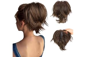 RPAEOY Coleta Postiza Corta Recta Pinza Garra Extensión Cabello Sintético Natural Peinado Rápido Volumen Inmediato