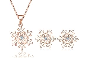 Cangall Silber Weihnachten Schmuck Set Damen, 925 Sterling Silber Schneeflocke Halskette & Ohrstecker Set, Silber Schneeflocke Weihnachts Schmuckset, 45cm Silberkette mit Anhänger & Ohrstecker Set