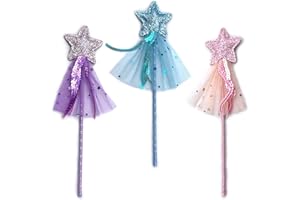 ‎DRAGONX2 DragonX2 Glitter Star Magic Wand Fairy Star Magic Sticks Kinderfee Zauberstab Fee Stab Mädchen Pentagramm Fee Zauberstab Zauberstab für Kostüm Requisiten Cosplay Birthday Party Supply (3 Stück)