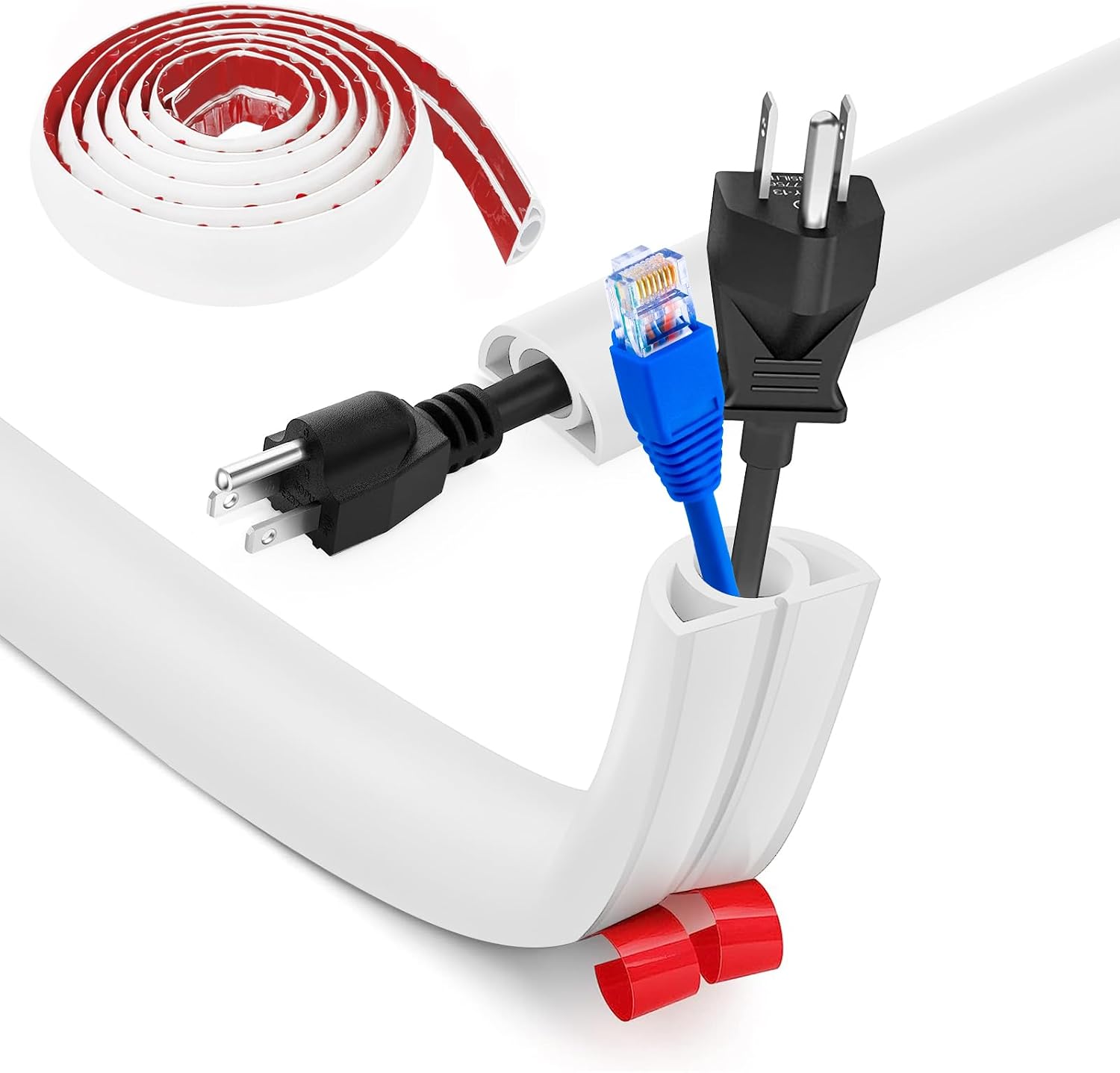 Pasacables Suelo, Canaleta Cables Suelo, 3.0M x2cm Protector de Cables para Suelo, Cubiertas de Suelo para Cables Autoadhesiva Montaje para Todos los Hogar, Oficina, Escuela,Almacén(Blanco-Redondeado)