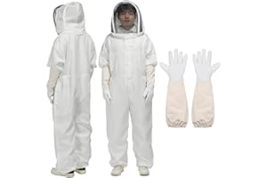 sourcing map Bee Suit for Men Women l Beekeeping Suit Outfit with Gloves and Veil Hood (Jacket, Pants, Gloves) Bee Suits for Adult Backyard Professional and Beginner Bee Keeper, White