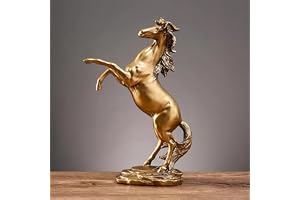 Gold Horse Statue Figurines, Azonee Resin Standing Fighting Horse Sculpture, Home & Office Decoration, Tabletop Ornaments, Elegant Decor Piece