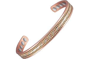 ‎YINOX Geflochtene dreifarbige Kupfer-Armbänder für Frauen bei Arthritis, mit 8 Magneten, Schmuck, 16,5 cm, Magnettherapie, geflochtene Manschette, afrikanischer Kupfer-Armreif